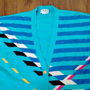 Vintage GiSPA Geometric Abstract Stripes Wool Cardigan Sweater